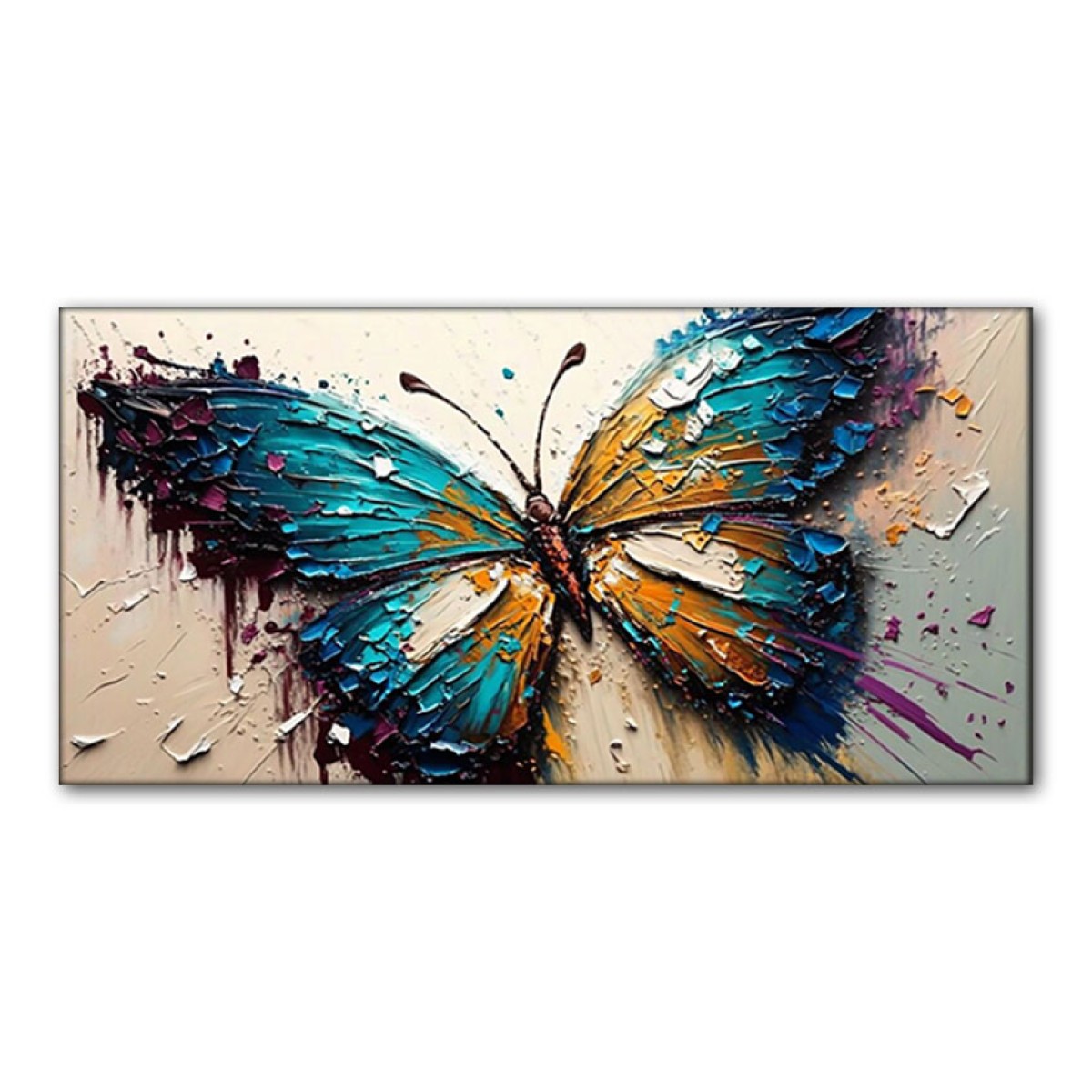 Abstract Blue Butterfly II 3d Heavy Textured Partial Oil Painting